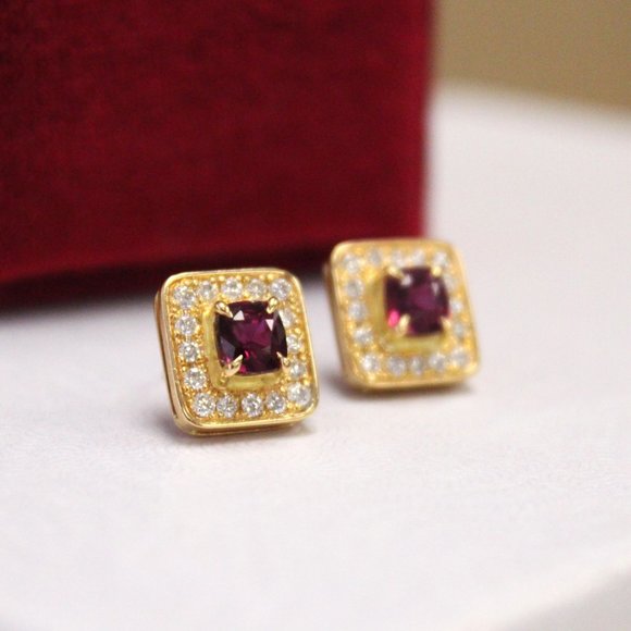 18k Yellow Ruby and Diamond Earrings - Picture 3 of 4